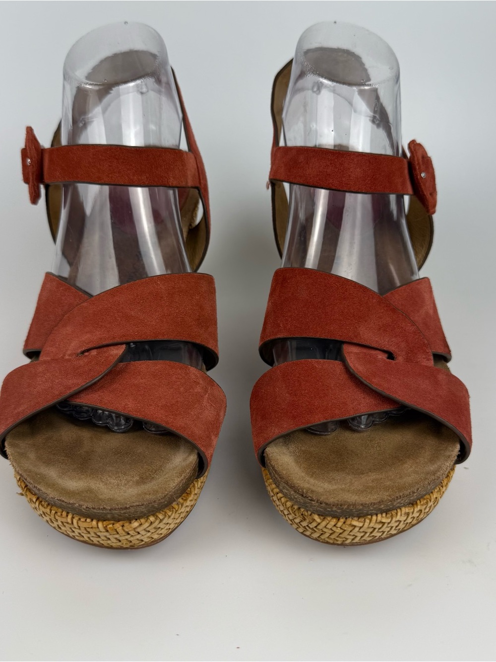 Sofft Casidy Coral Suede Platform Wedge Sandal Wicker Woven Shoes Size 10 - Picture 5 of 9
